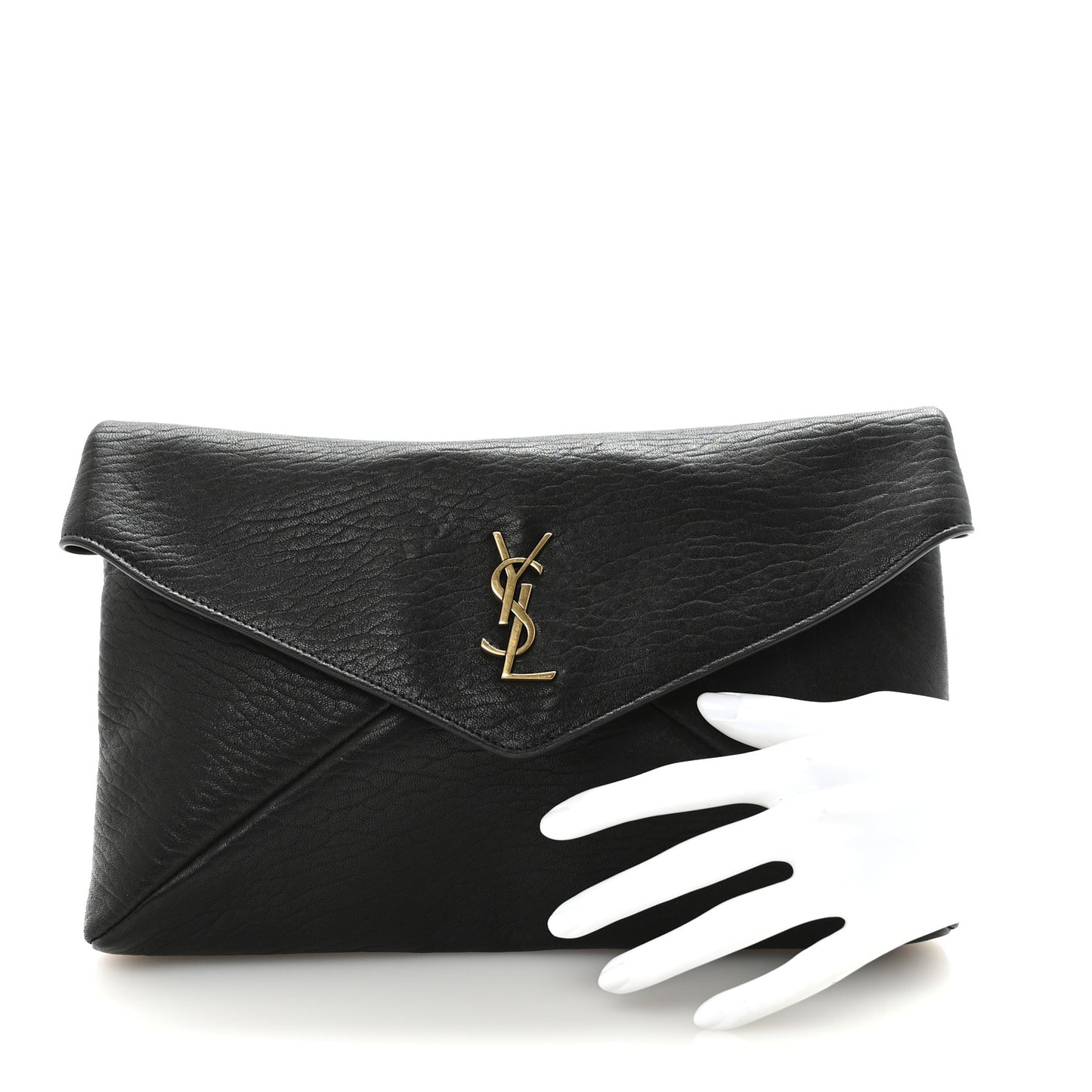 Grained Lambskin Large Cassandre Envelope Pouch Black