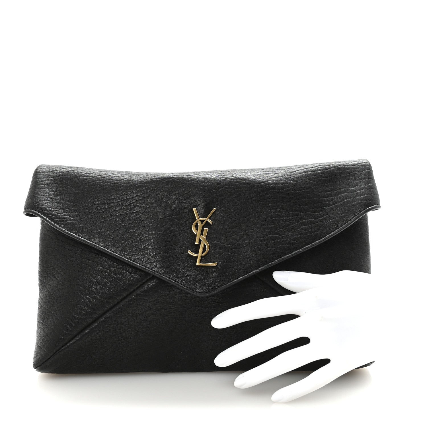 Saint Laurent Grained Lambskin Large Cassandre Envelope Pouch Black 2 of 7
