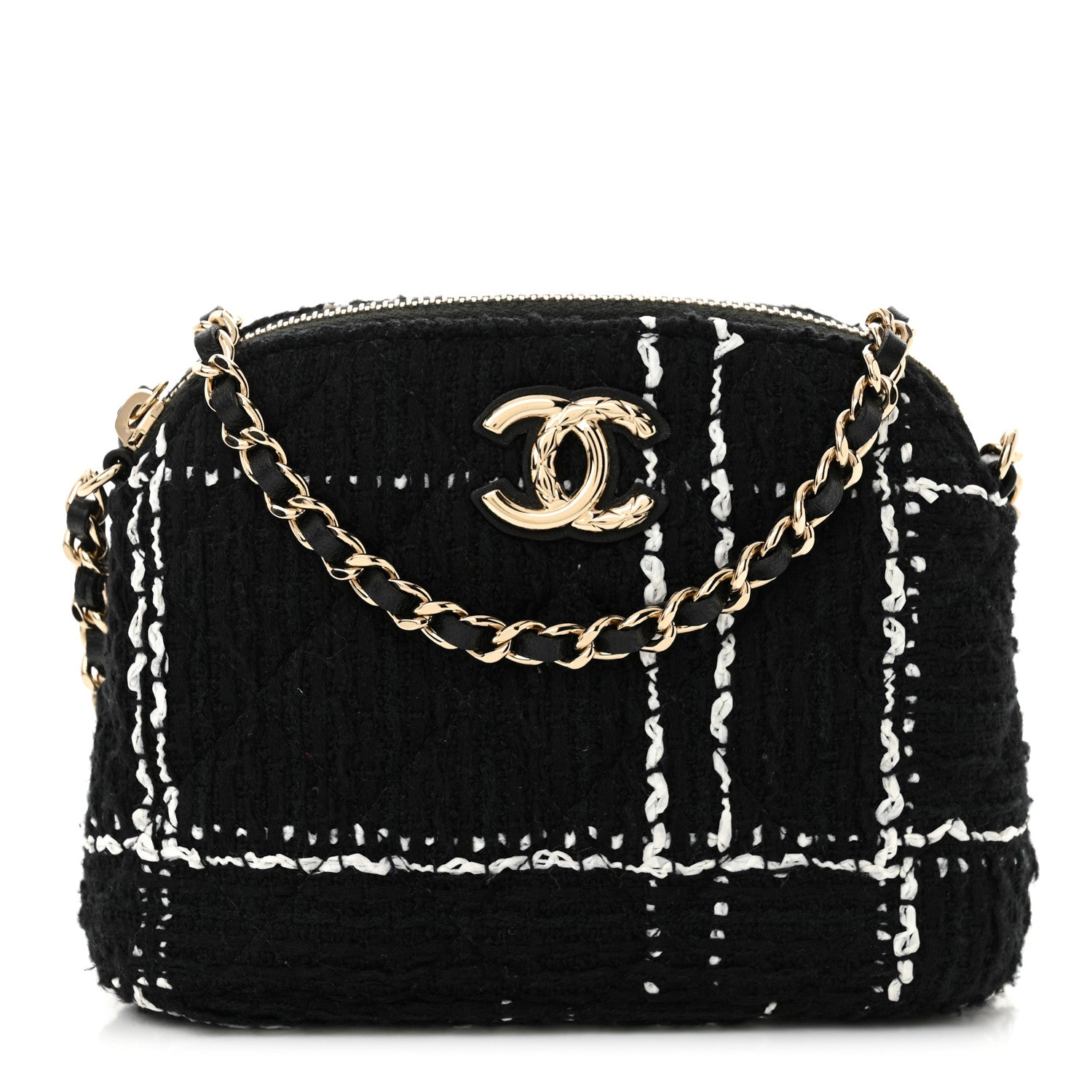 Chanel Tweed Quilted Mini Clutch With Chain Black White 1 of 14
