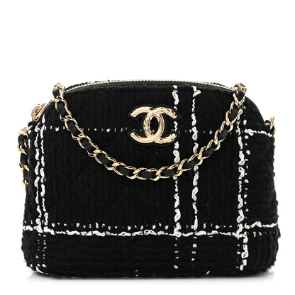 Chanel Tweed Quilted Mini Clutch With Chain Black White 1 of 14