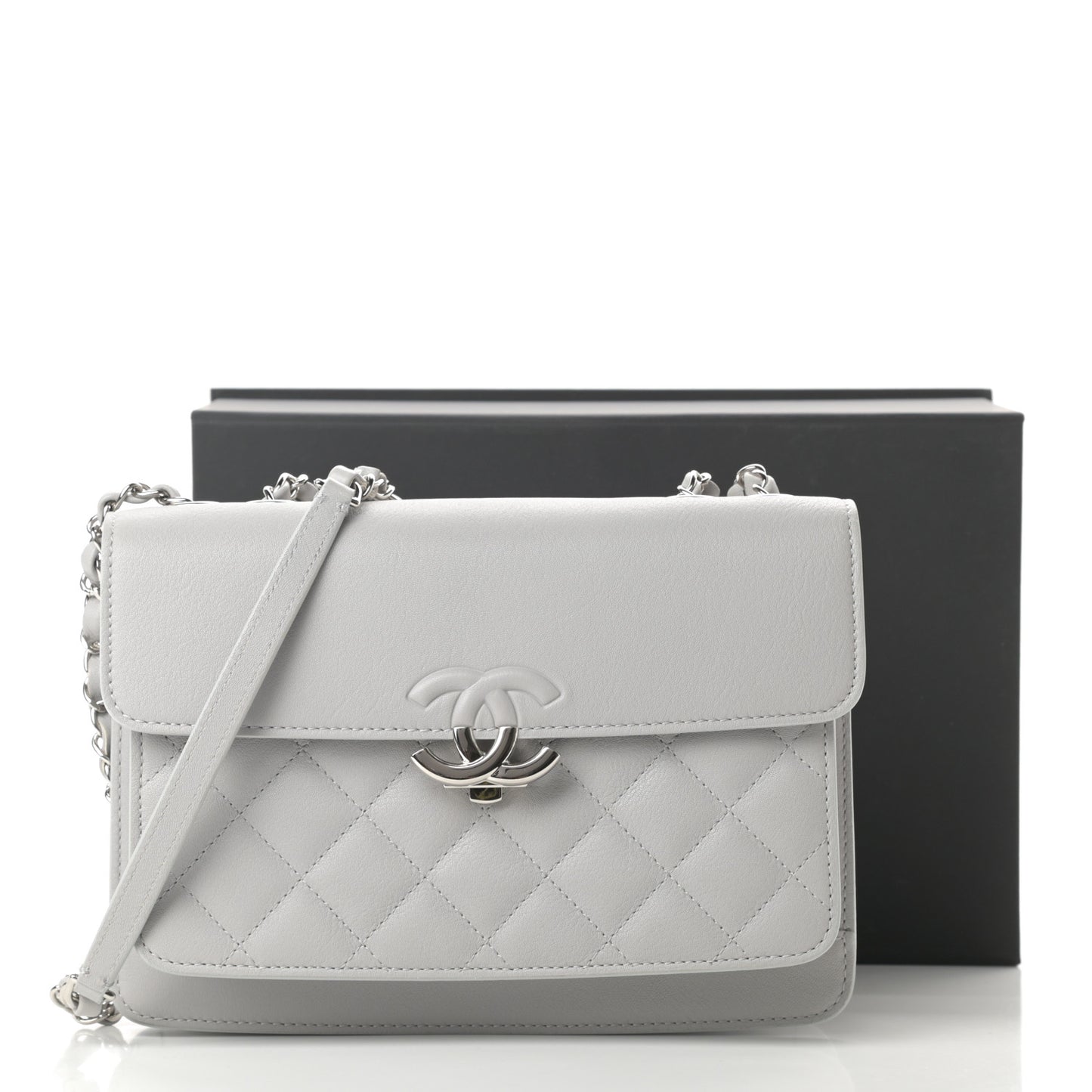 Lambskin Quilted Small CC Box Flap Grey
