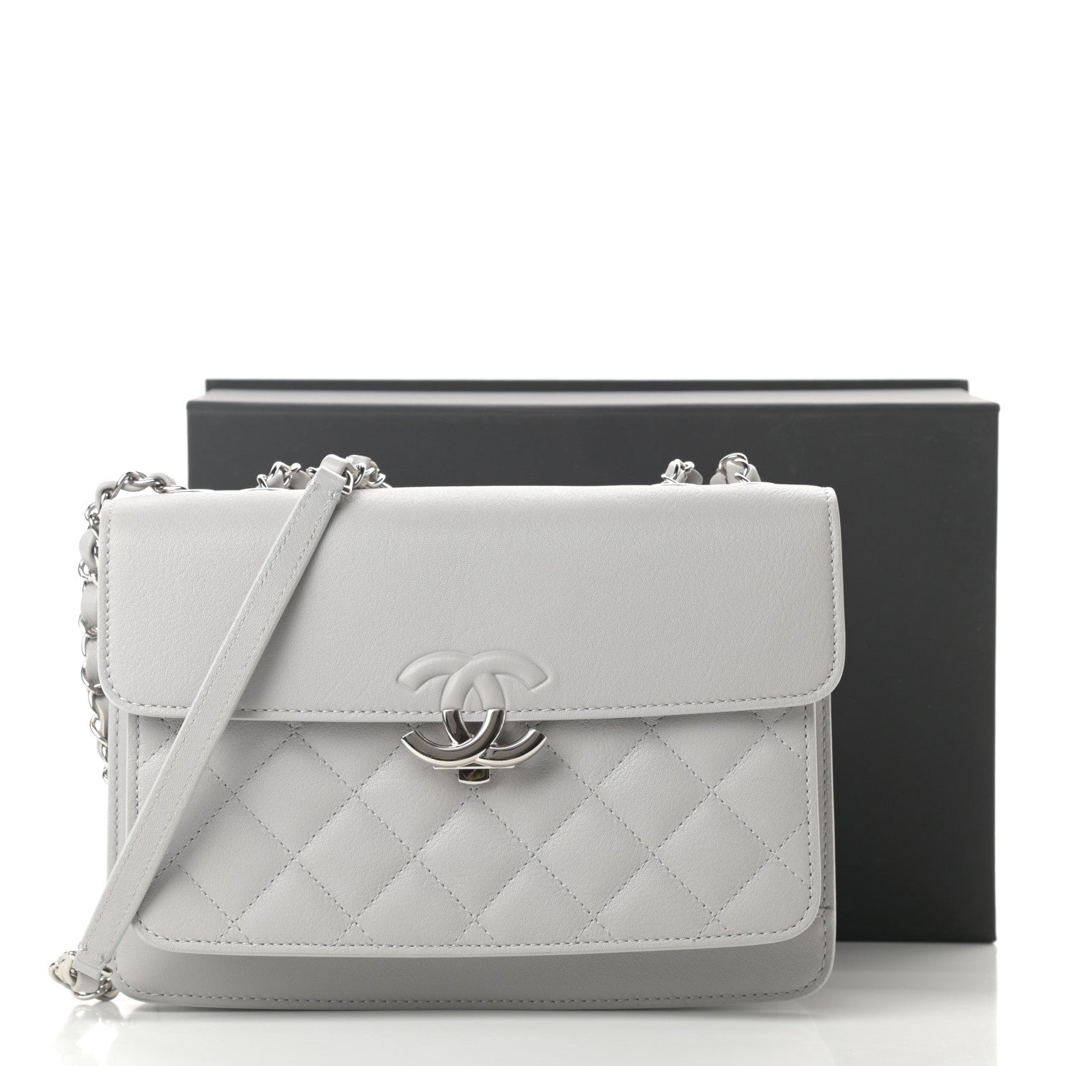 Chanel Lambskin Quilted Small CC Box Flap Grey 11 of 11