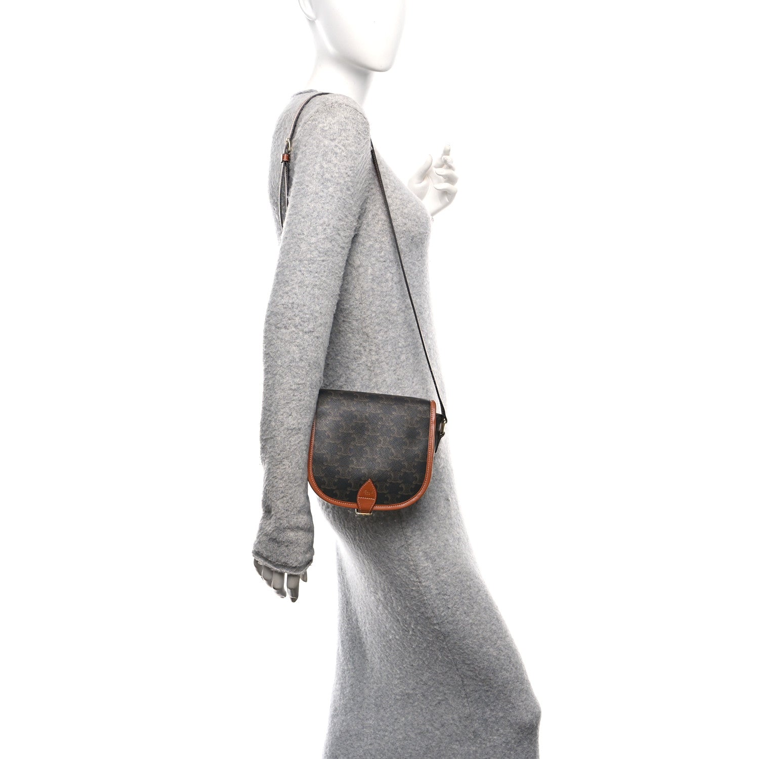 Celine Triomphe Canvas Medium Folco Bag Tan 2 of 9
