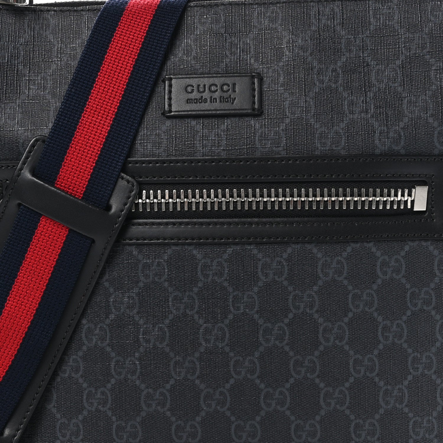 Gucci GG Supreme Monogram Appia Calfskin Web Flat Messenger Bag Black Grey 8 of 10