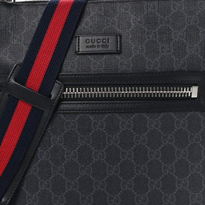 Gucci GG Supreme Monogram Appia Calfskin Web Flat Messenger Bag Black Grey 8 of 10
