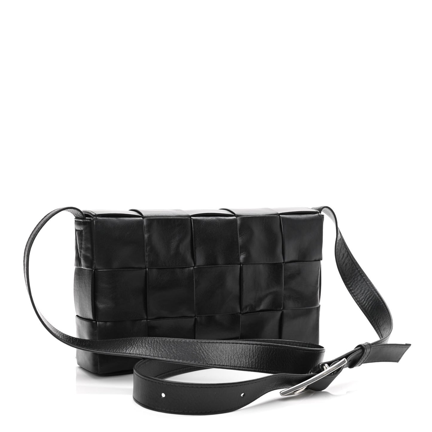 Paper Calfskin Maxi Intreccio Cassette Crossbody Bag Black