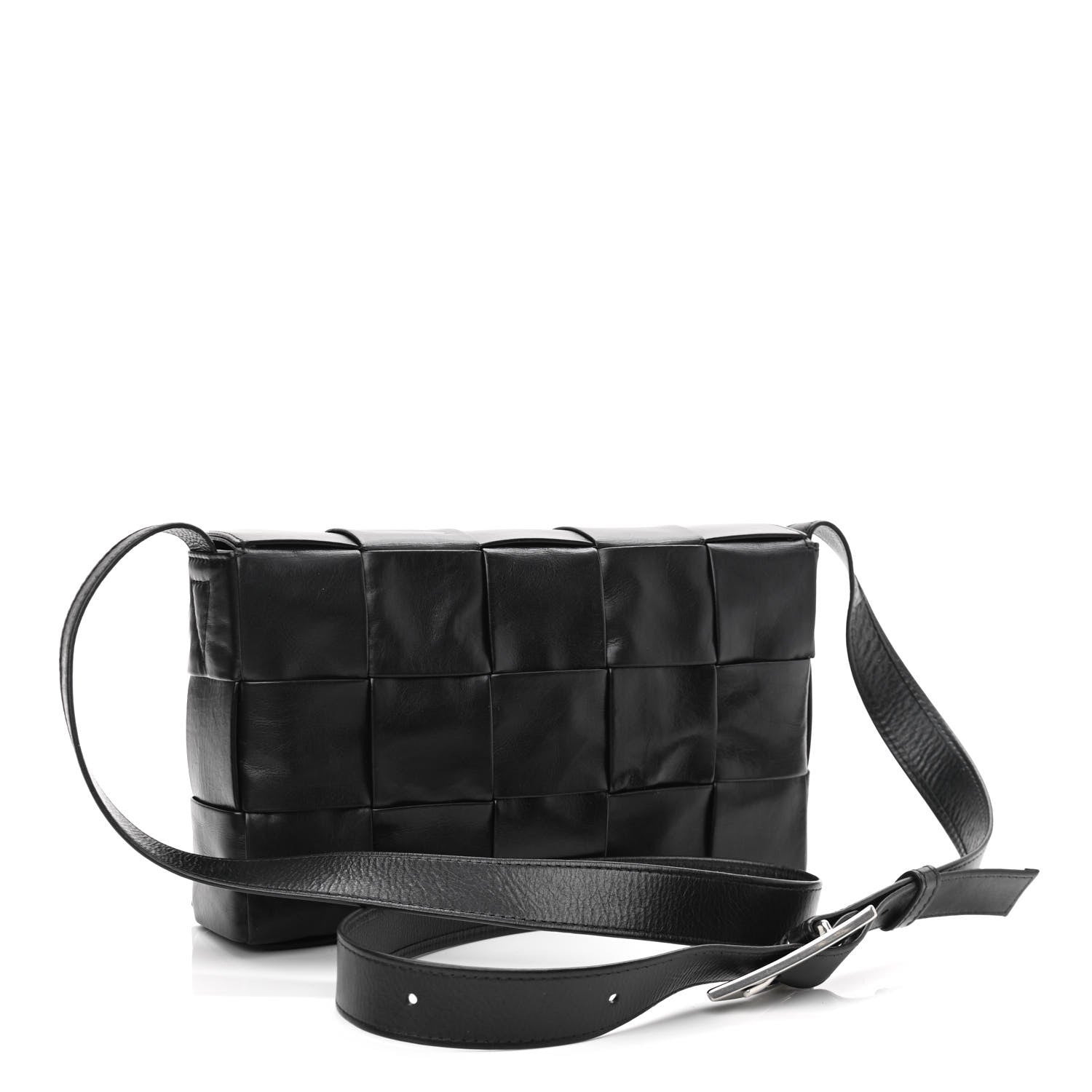 Bottega Veneta Paper Calfskin Maxi Intreccio Cassette Crossbody Bag Black 3 of 9