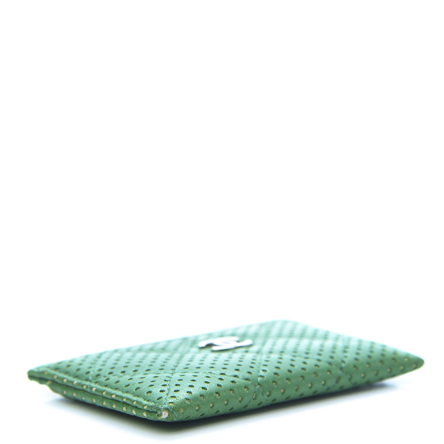 Perforated Lambskin Quilted Card Holder Green