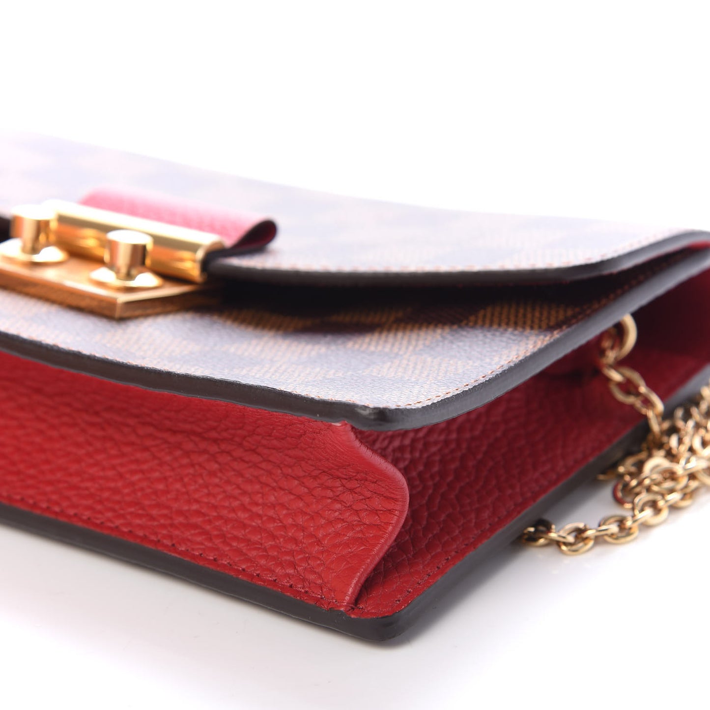 Damier Ebene Croisette Chain Wallet Scarlet