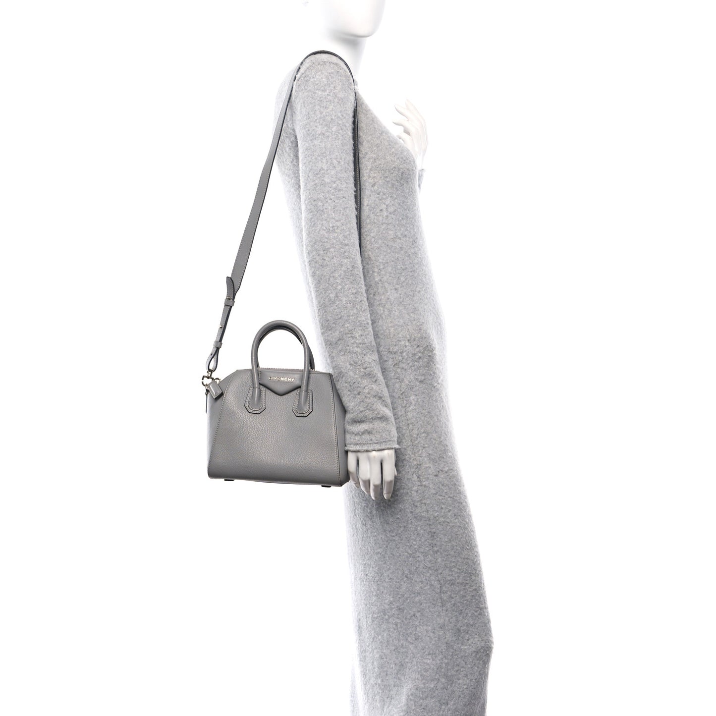 Sugar Goatskin Mini Antigona Pearl Grey