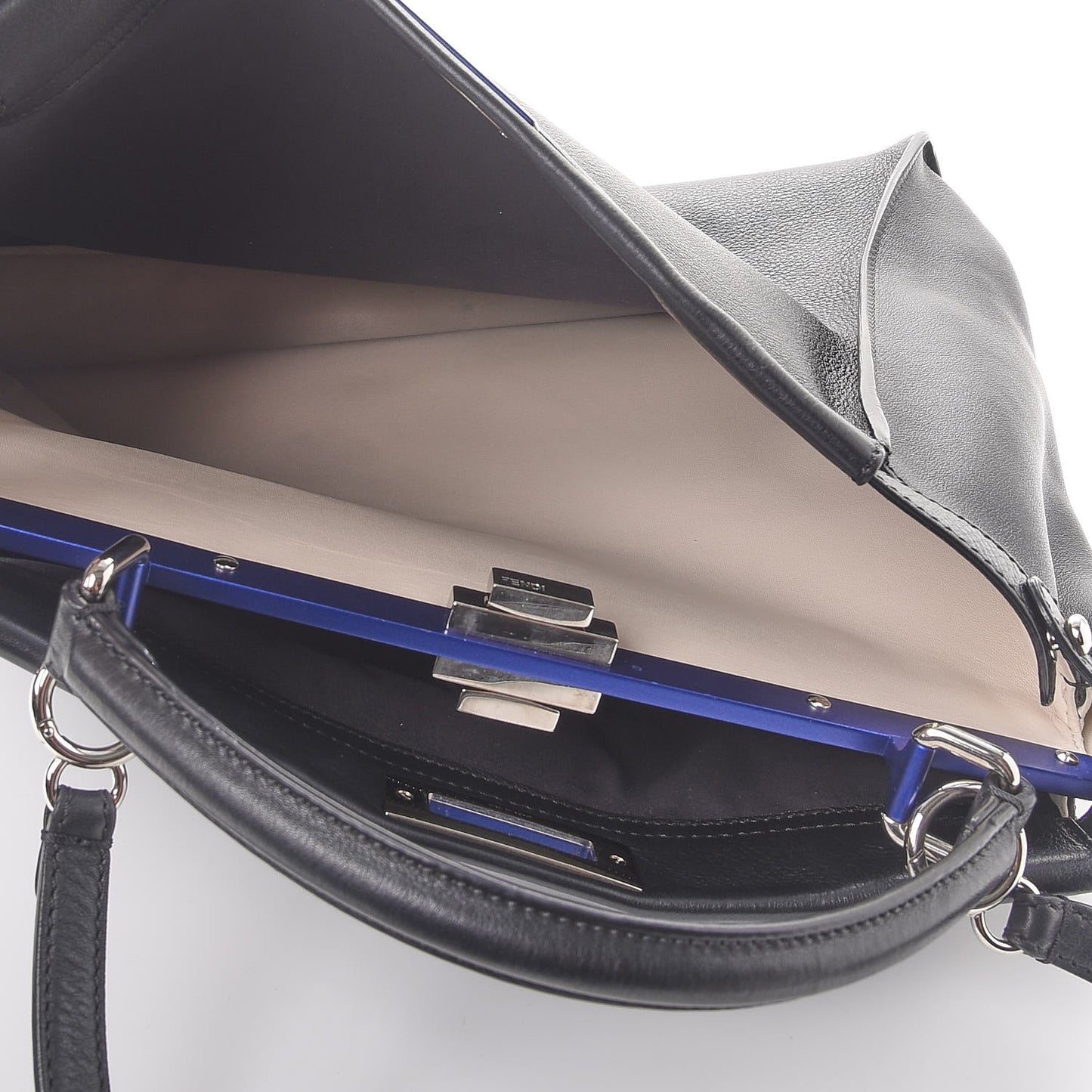 Vitello Dolce Shiny Nappa Large Peekaboo Iconic Satchel Black Camelia