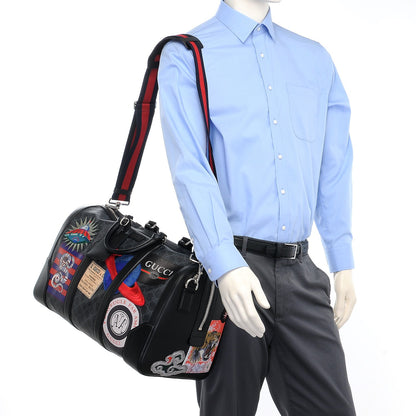 Gucci Soft GG Supreme Monogram Appia Calfskin Web Night Courrier Medium Carry On Duffle Black Grey 2 of 13