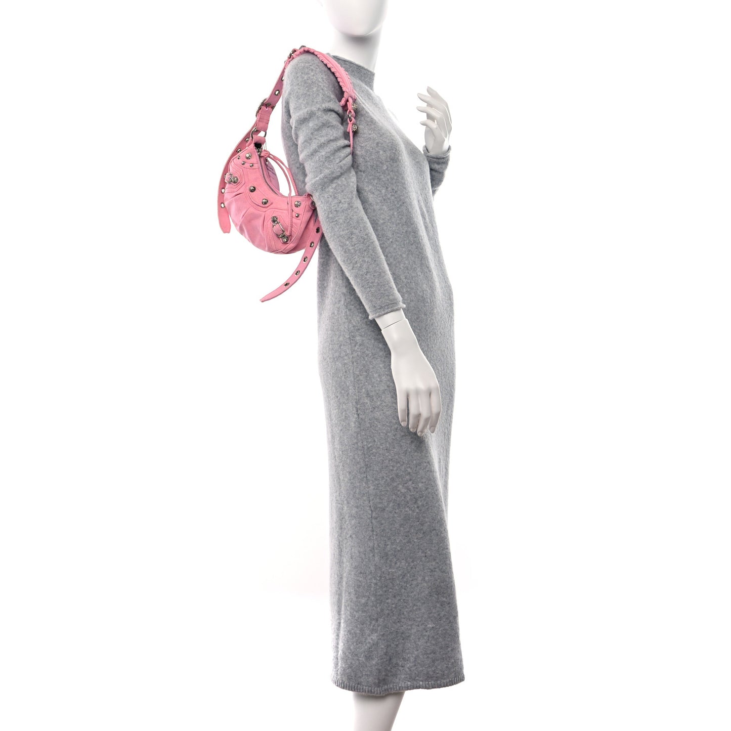 Washed Frayed Denim Crystal Le Cagole Shoulder Bag XS Denim Pink