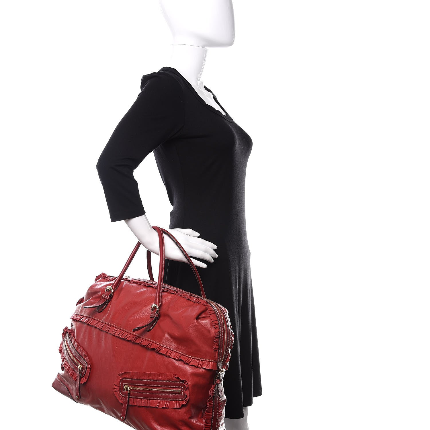 Gucci Calfskin Ruffle Medium Sabrina Boston Tote Red 2 of 16