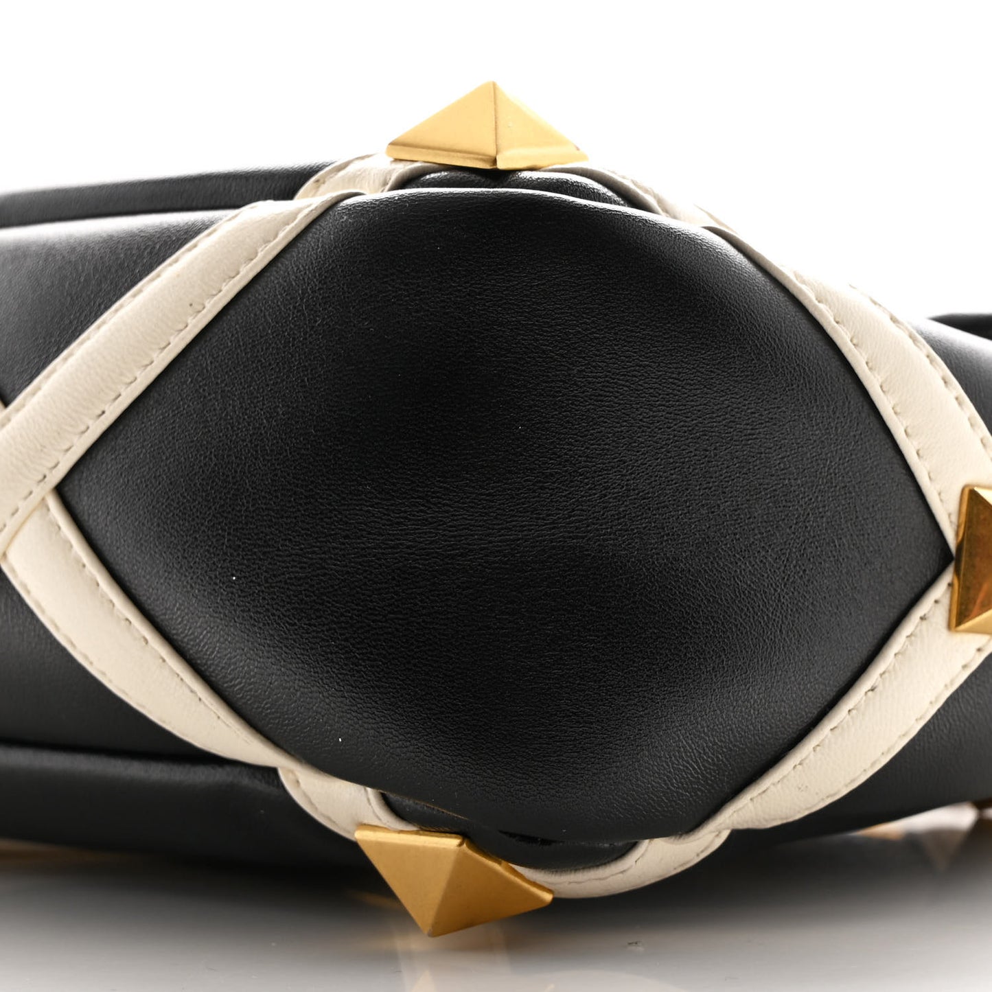 Nappa Large Roman Stud Shoulder Bag Black White