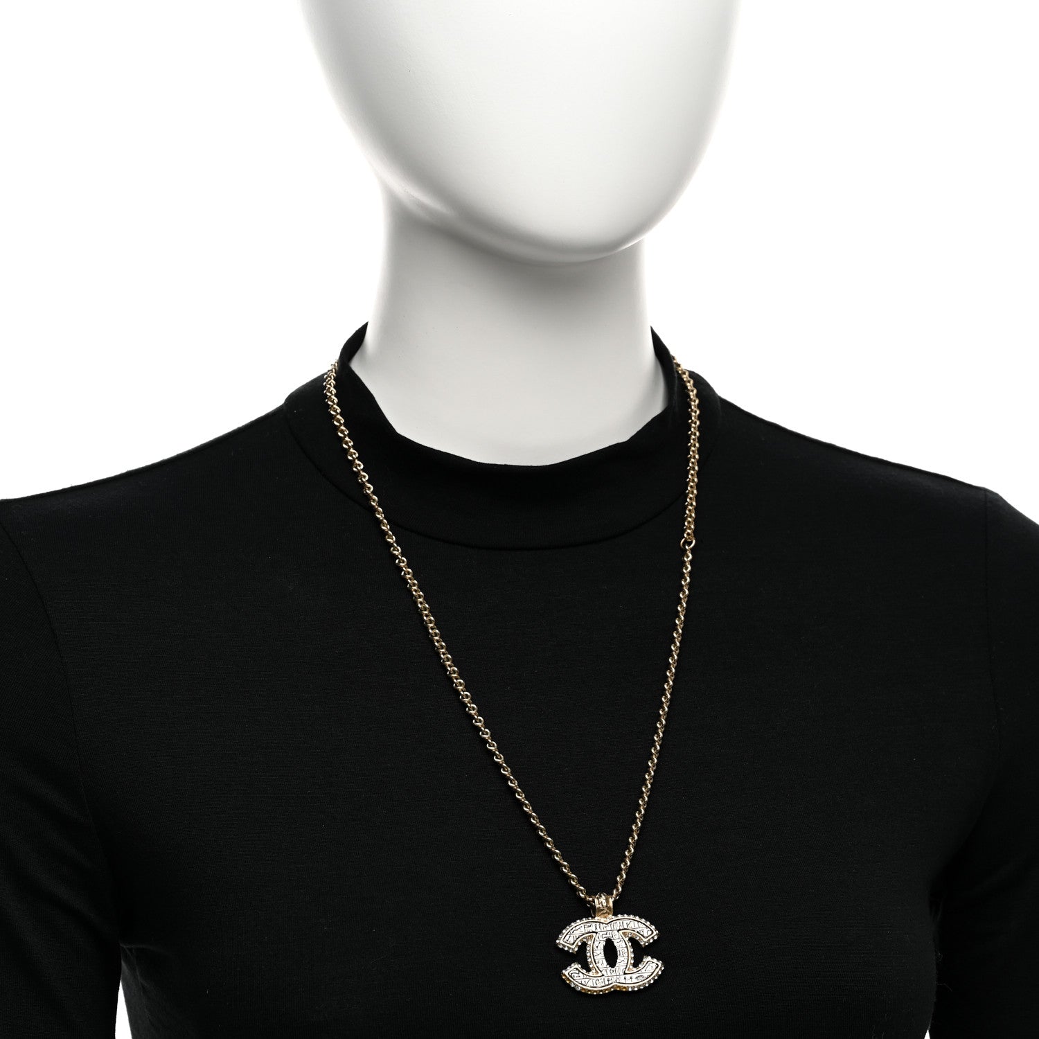 Chanel Metal Crystal Scarab CC Necklace Gold Silver 2 of 5