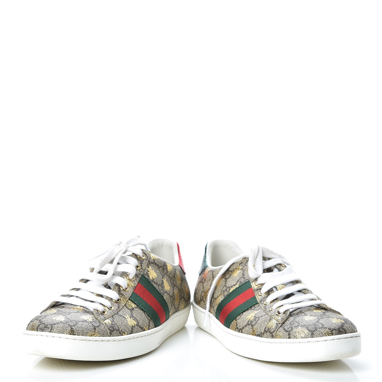 Gucci GG Supreme Monogram Bees Ayers Web Womens Ace Sneakers 38.5 Beige Oro Green Red 6 of 14