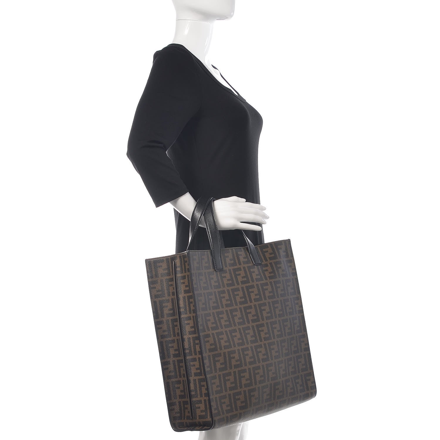 Fendi Zucca Spalmati Vitello Elite Shopping Tote Tobacco Black 2 of 10