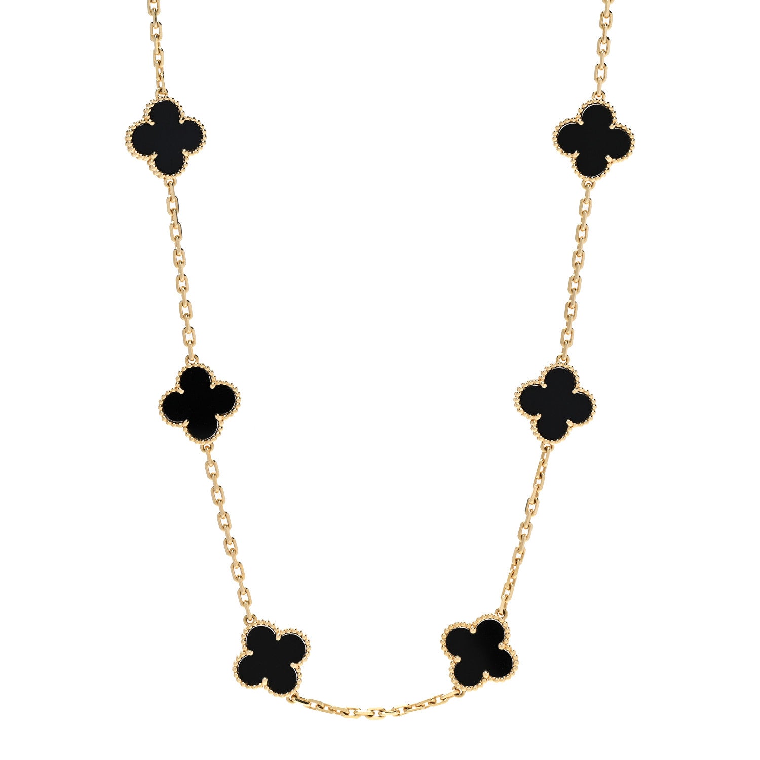 Van Cleef & Arpels 18K Yellow Gold Black Onyx 10 Motifs Vintage Alhambra Necklace 1 of 4