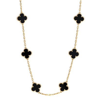 Van Cleef & Arpels 18K Yellow Gold Black Onyx 10 Motifs Vintage Alhambra Necklace 1 of 4