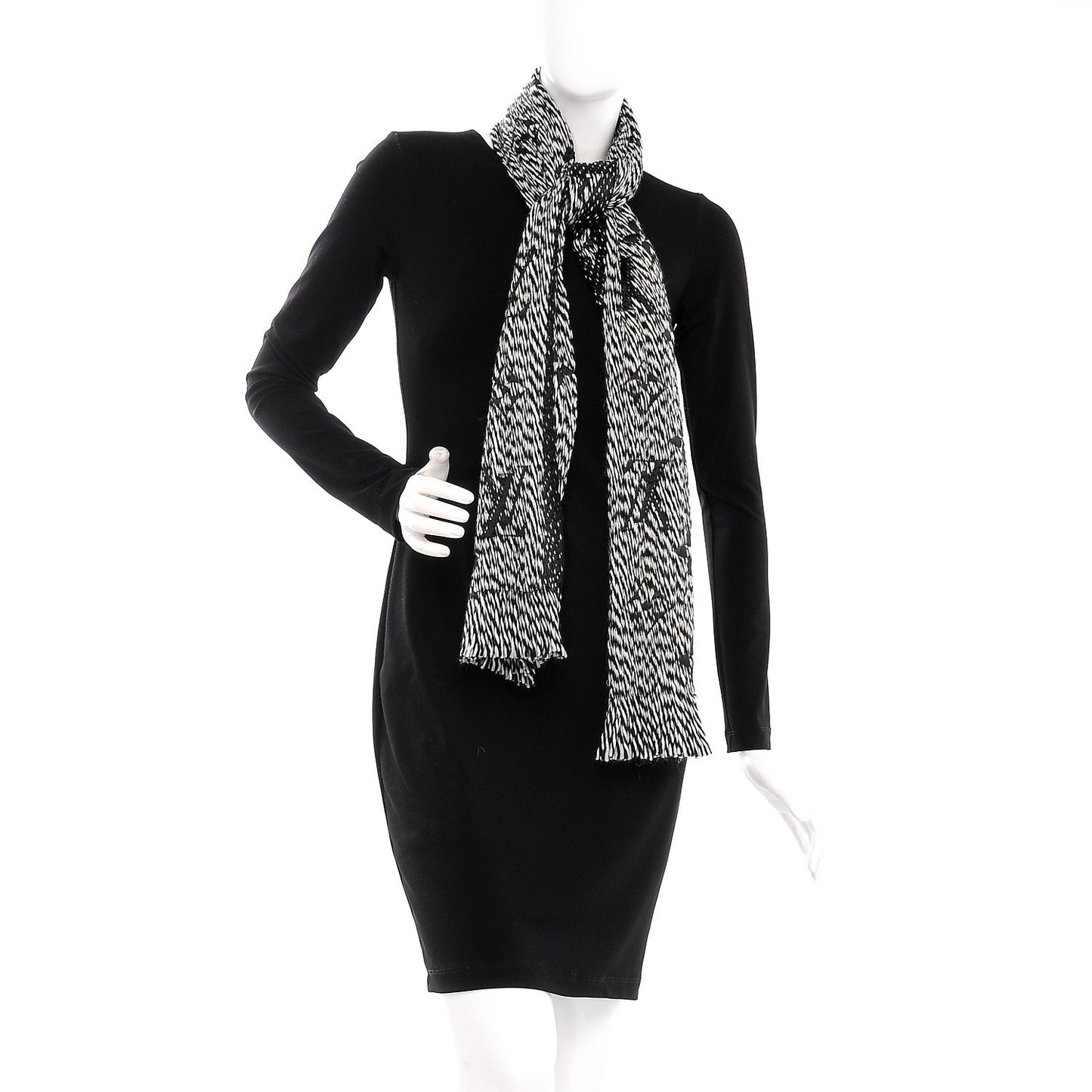 Wool Silk Logomania Mix Scarf Black