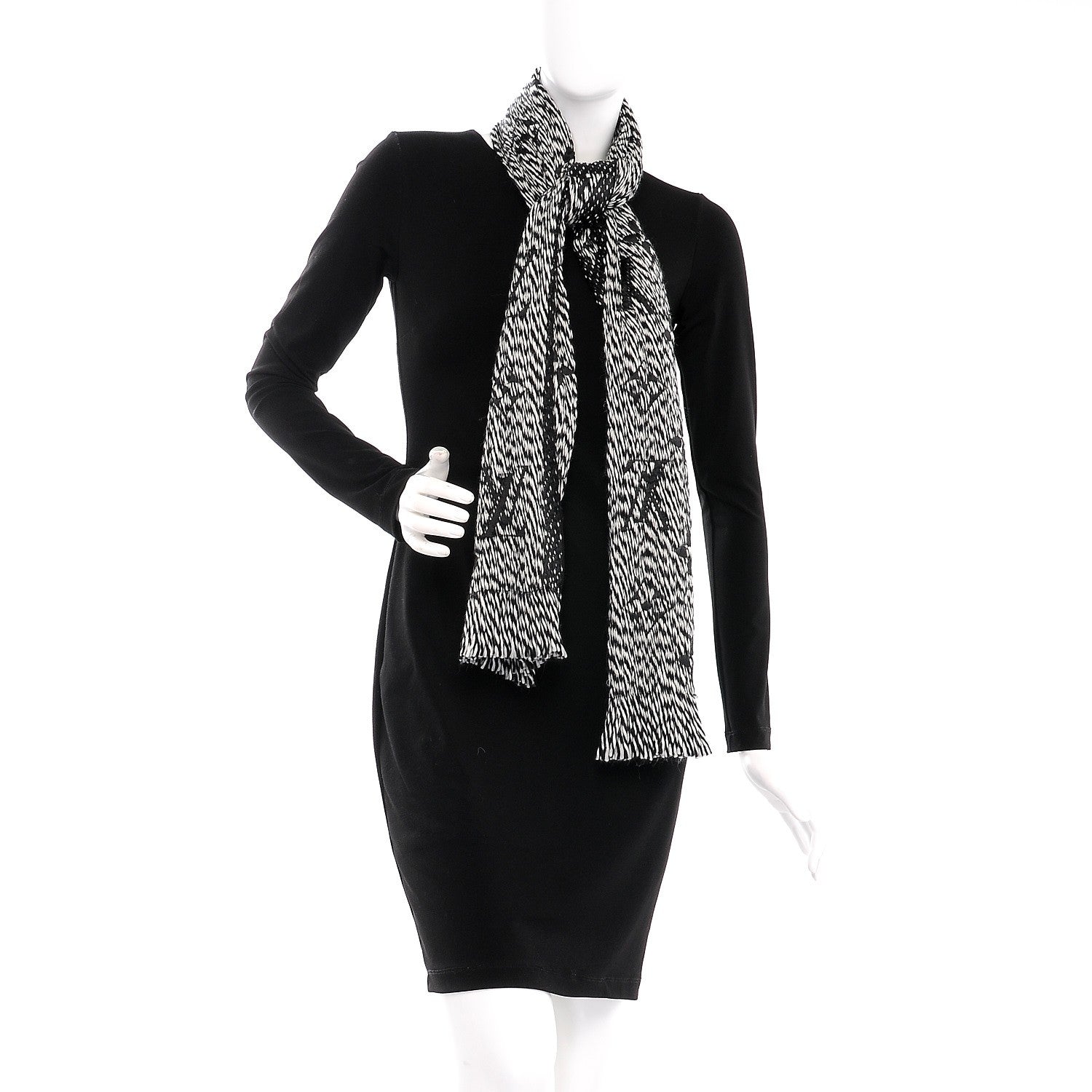 Louis Vuitton Wool Silk Logomania Mix Scarf Black 2 of 4