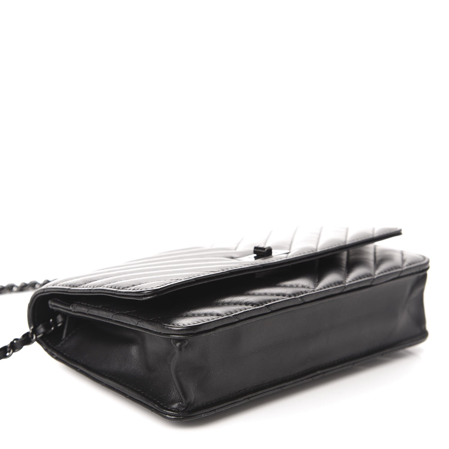 Chanel Aged Calfskin Chevron Quilted Reissue Wallet On Chain WOC So Black 4 of 12