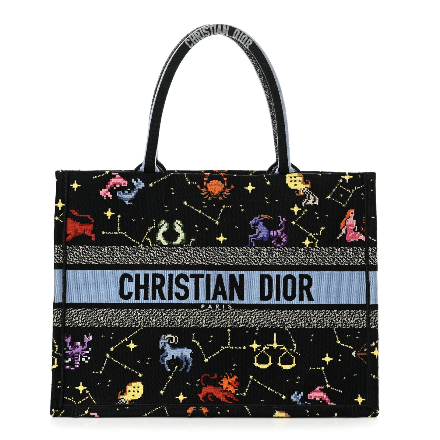 Canvas Embroidered Medium Pixel Zodiac Book Tote Black Multicolor