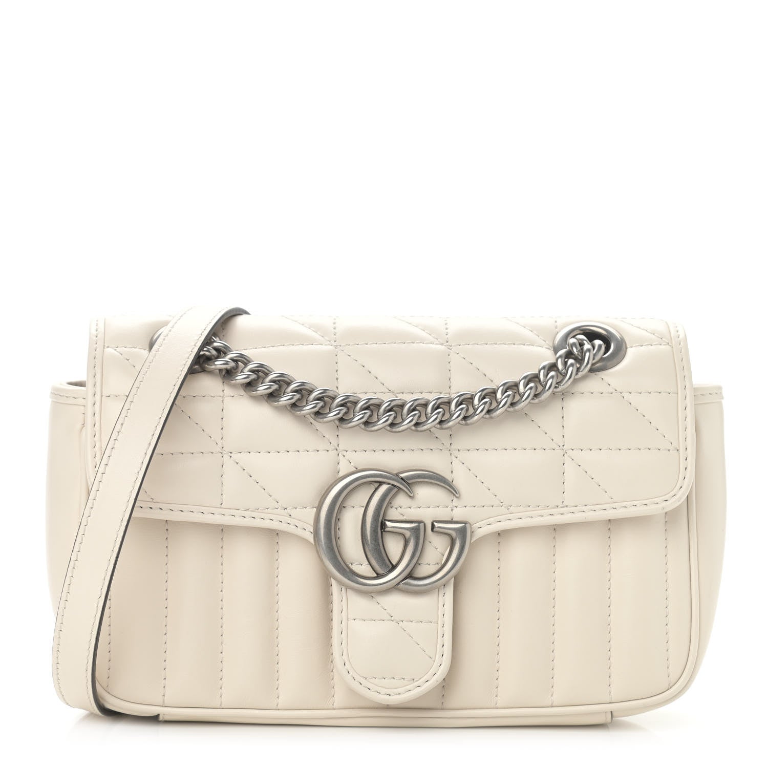 Gucci Calfskin Matelasse Aria Mini GG Marmont Shoulder Bag Mystic White 1 of 12
