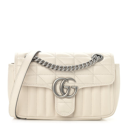 Gucci Calfskin Matelasse Aria Mini GG Marmont Shoulder Bag Mystic White 1 of 12