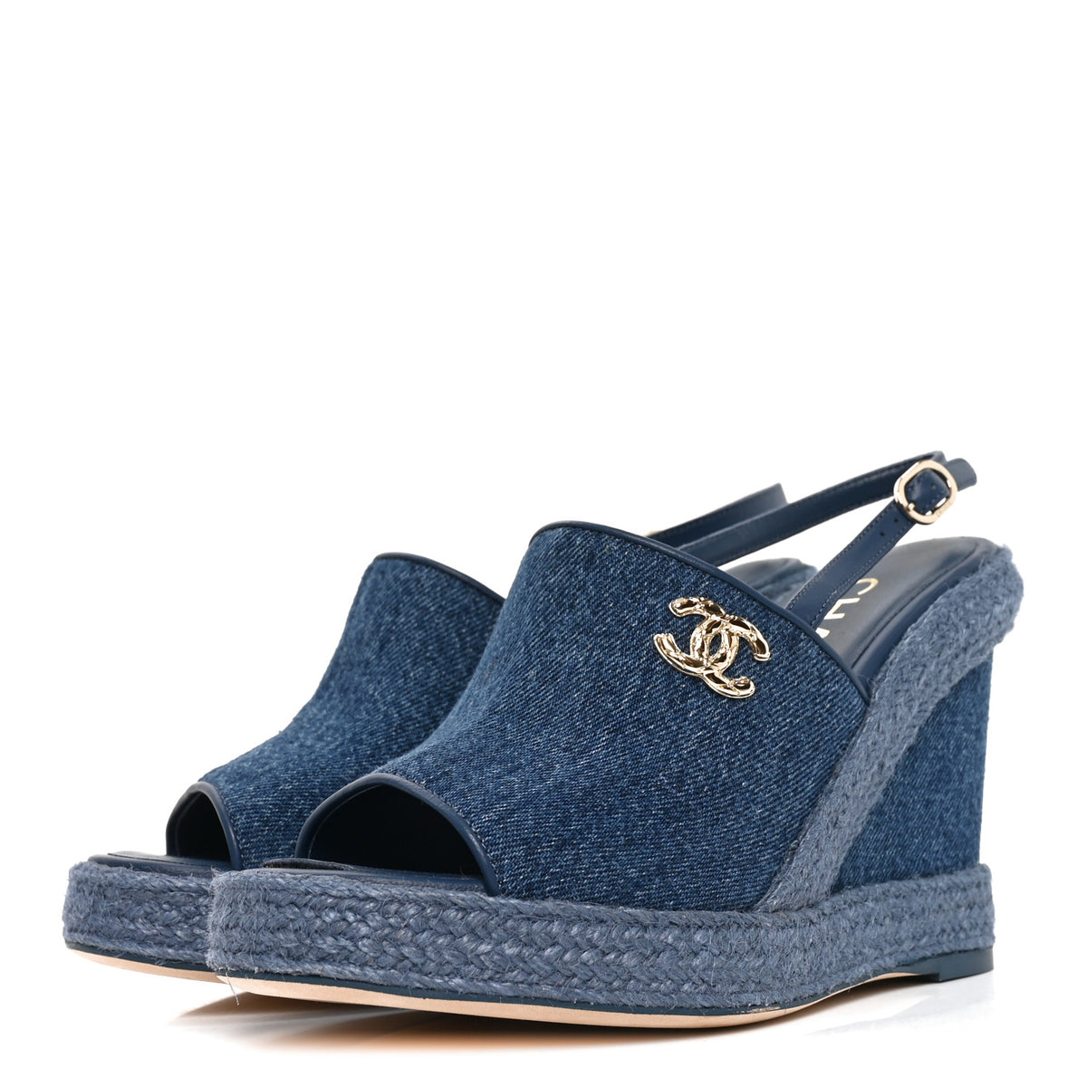 Chanel Washed Denim Braided Cord Wedge Sandals 36 Blue 3 of 9