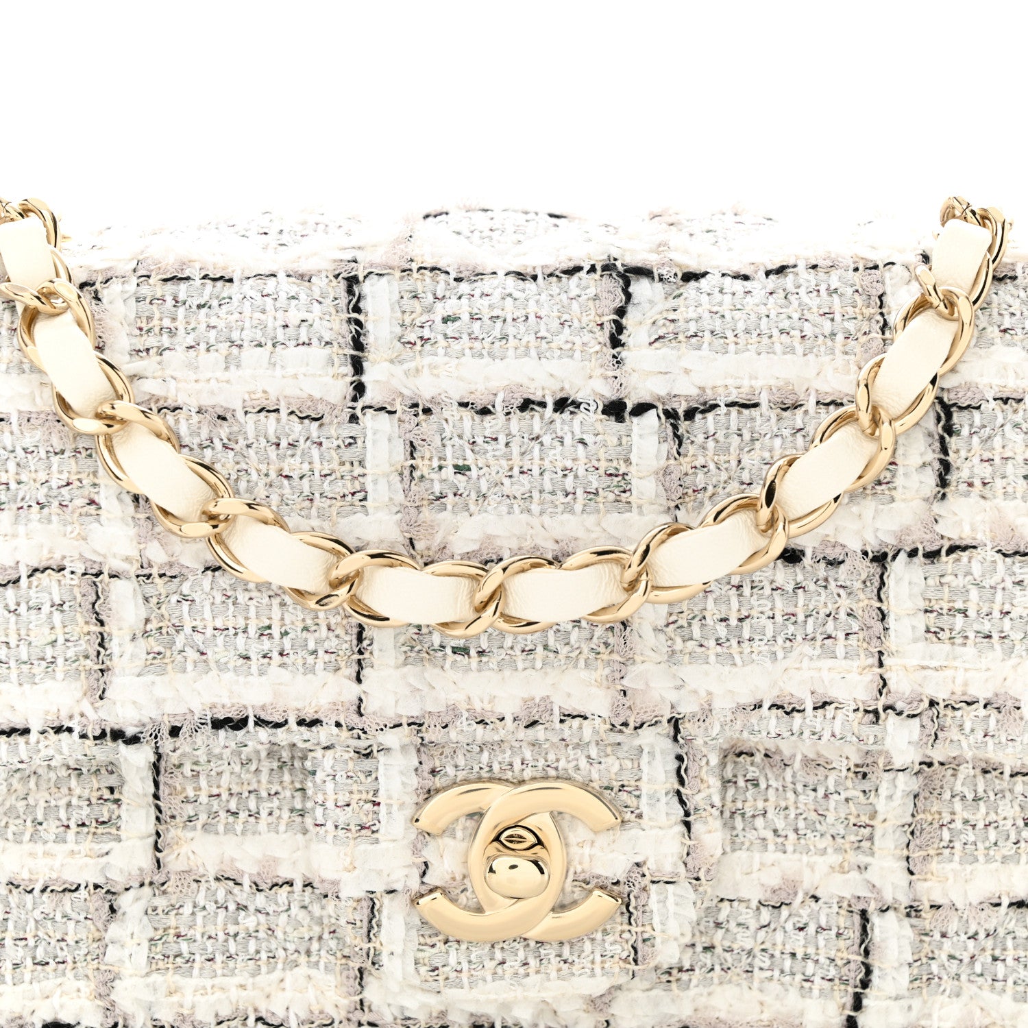 Chanel Tweed Quilted Mini Rectangular Flap White Grey 8 of 11