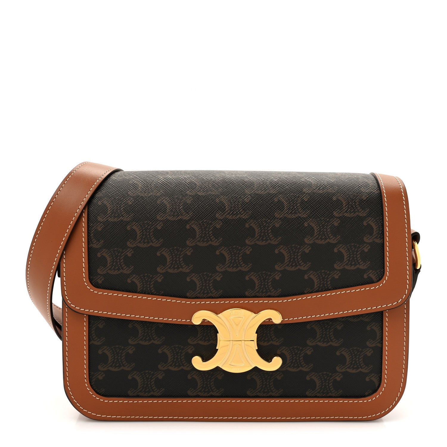 Celine Triomphe Canvas Calfskin Medium Triomphe Bag Tan 1 of 13