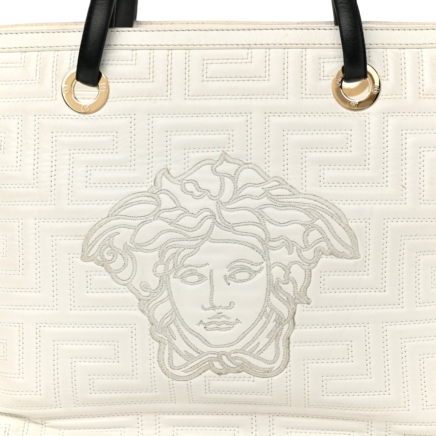 Calfskin Palazzo Embroidered Medusa Tote White