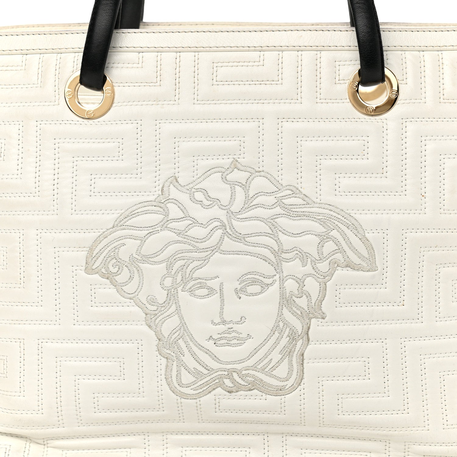 Versace Calfskin Palazzo Embroidered Medusa Tote White 6 of 16