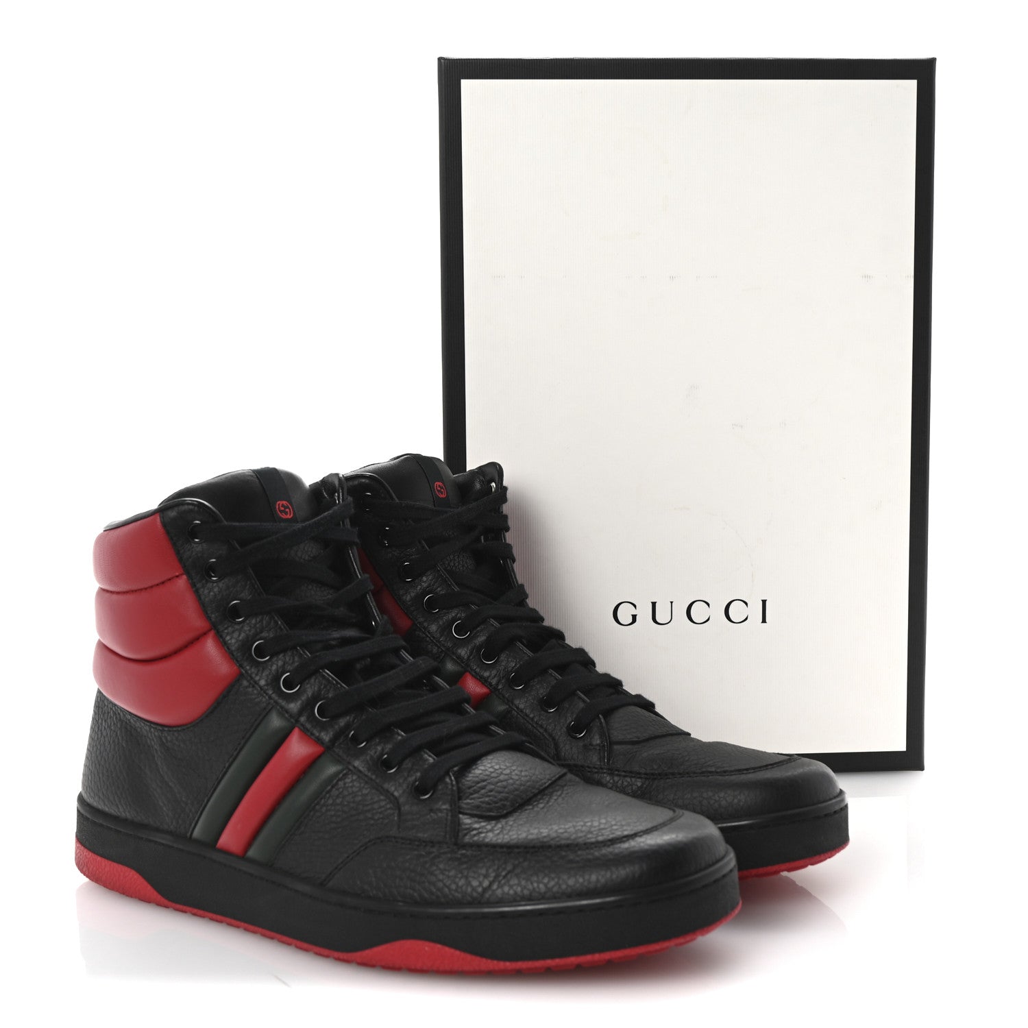 Gucci Calfskin Web Mens High Top Sneakers 11 Black Red Green 10 of 10