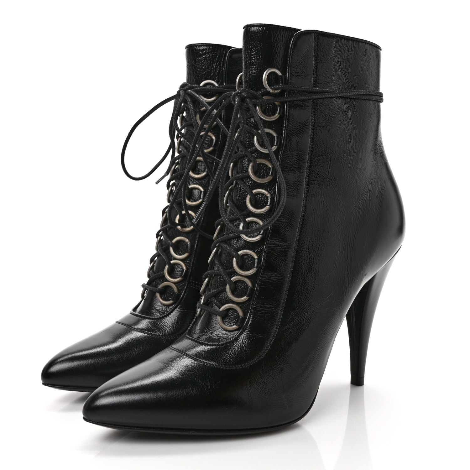 Saint Laurent Shiny Calfskin Fetish Lace Up Ankle Boots 36.5 Black 3 of 9