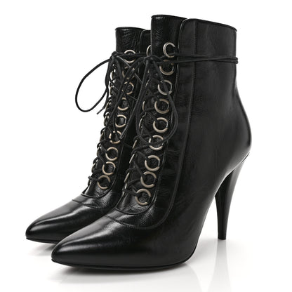 Saint Laurent Shiny Calfskin Fetish Lace Up Ankle Boots 36.5 Black 3 of 9
