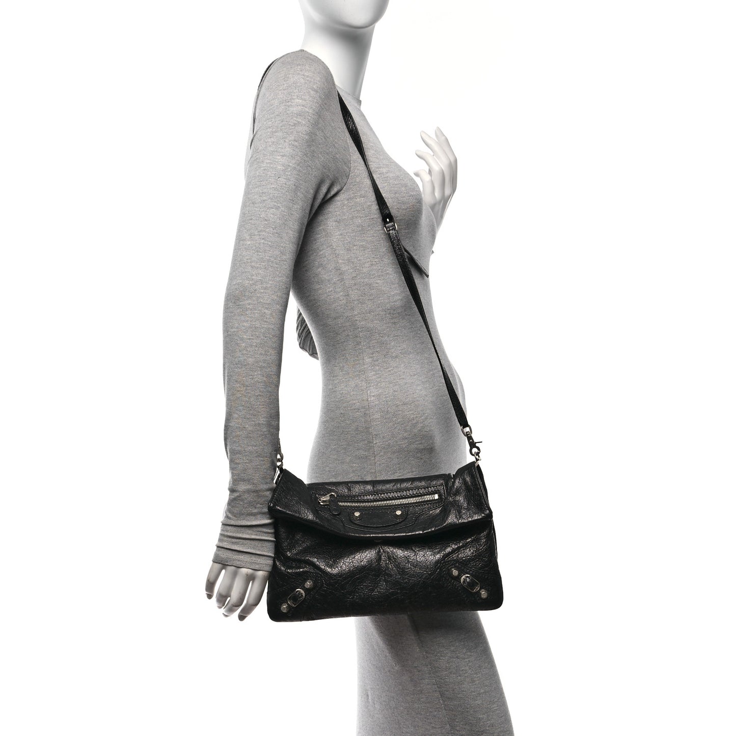 Agneau Giant 12 Silver Hardware Envelope Strap Clutch Black