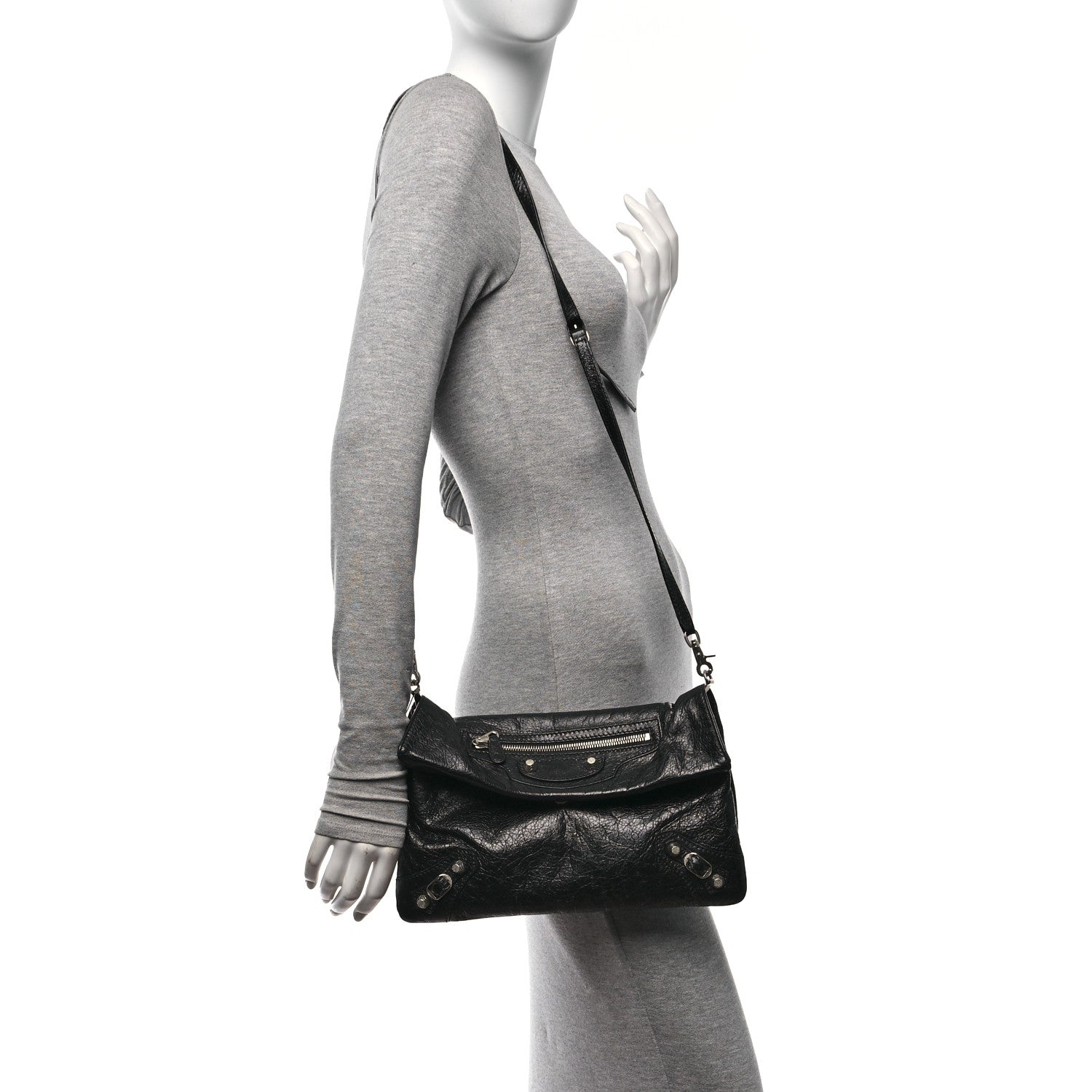 Balenciaga Agneau Giant 12 Silver Hardware Envelope Strap Clutch Black 2 of 14