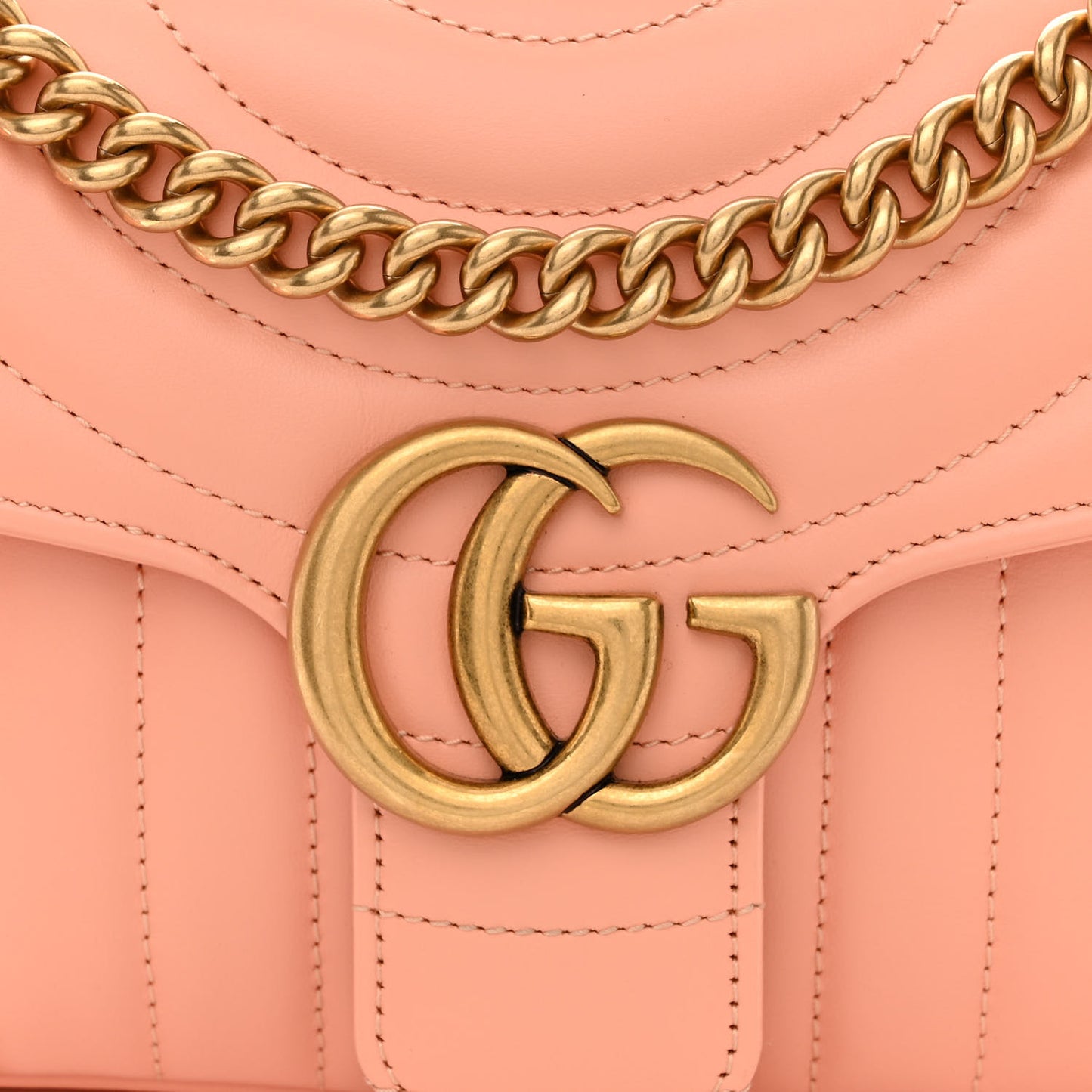 Calfskin Vertical Ring Matelasse Small GG Marmont Shoulder Bag Peachy Chic