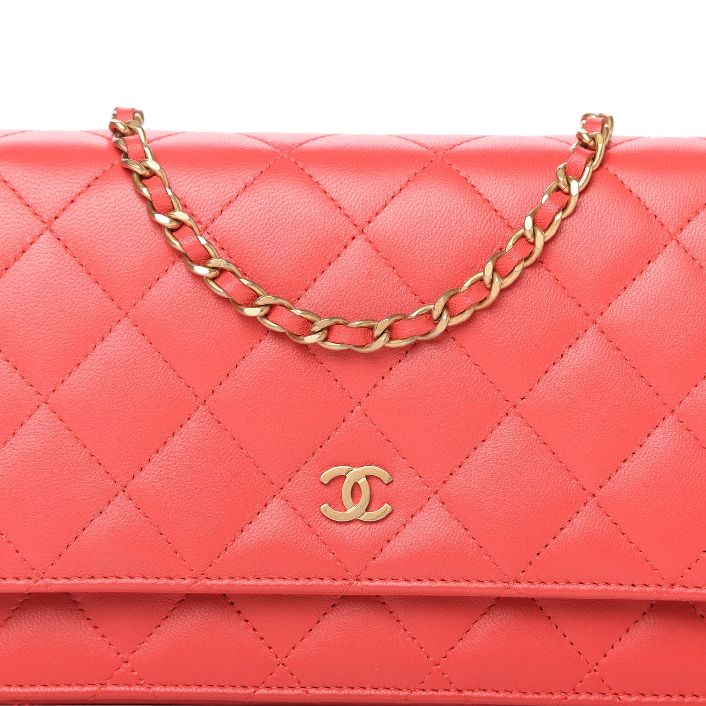 Lambskin Quilted Wallet on Chain WOC Red
