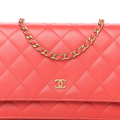 Chanel Lambskin Quilted Wallet on Chain WOC Red 11 of 13