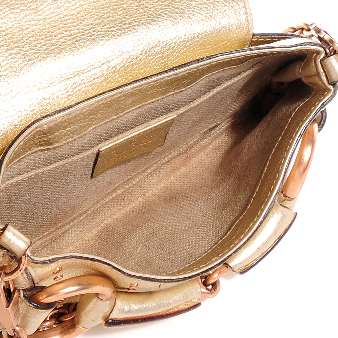 Gucci Calfskin Studded Horsebit Clutch Bag Gold 5 of 7