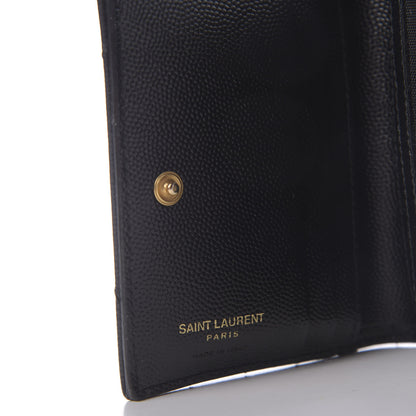Saint Laurent Grain De Poudre Matelasse Chevron Monogram Zipped Card Case Black 8 of 9