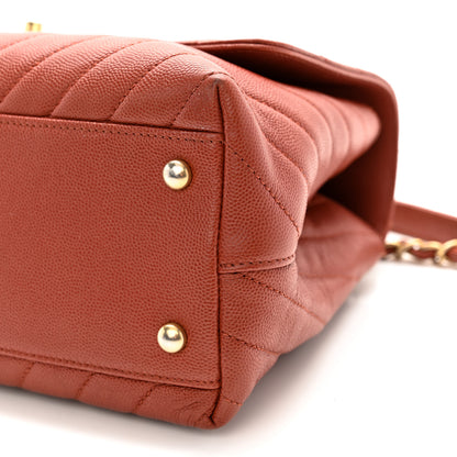 Chanel Caviar Chevron Quilted Small Coco Handle Flap Dark Orange 9 of 12