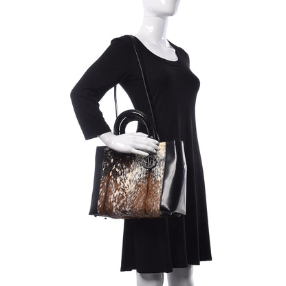 Christian Dior Patent Pony Hair Deer Print Large Lady Dior Black 2 of 9