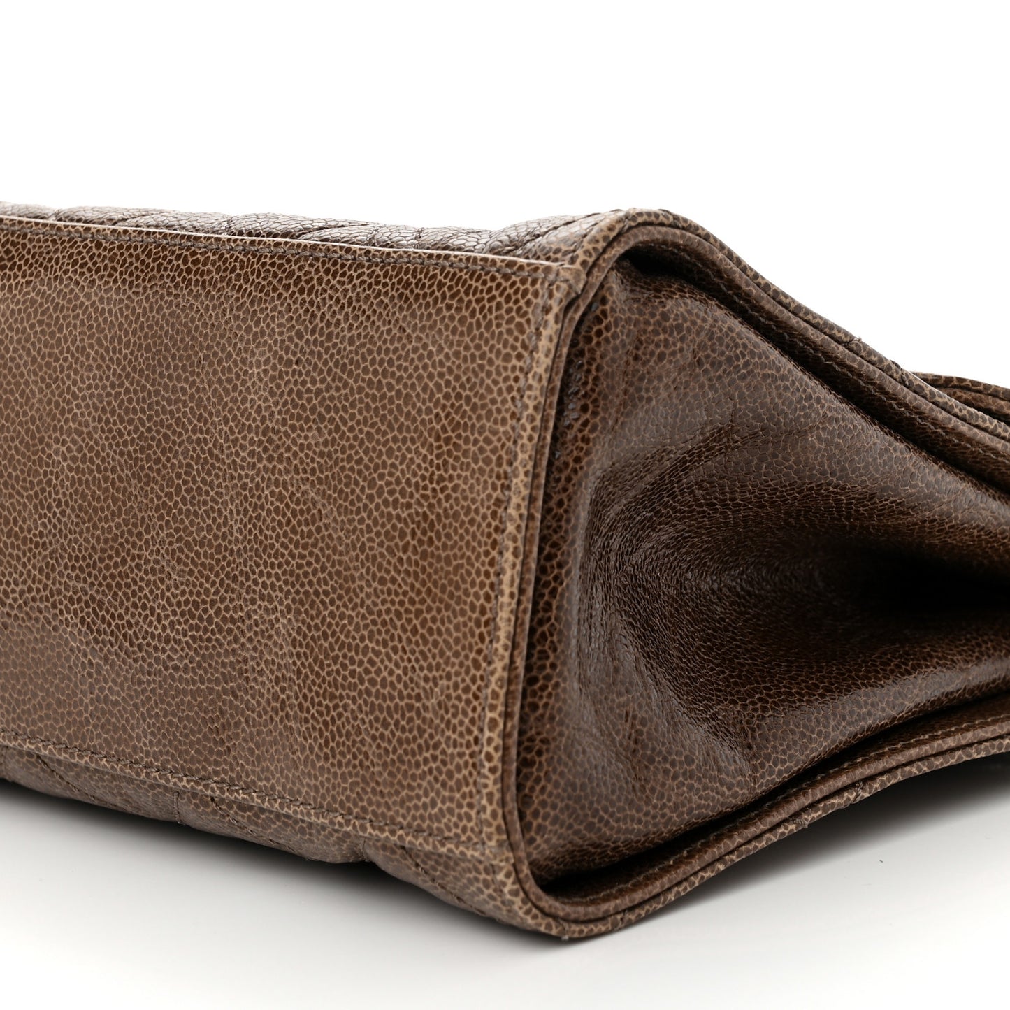 Crumpled Grained Calfskin Jumbo CC Crave Flap Brown