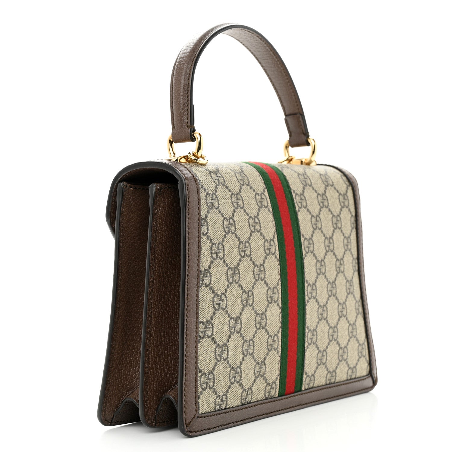 Gucci GG Supreme Monogram Textured Dollar Calfskin Web Small Ophidia Padlock Top Handle Bag Beige Ebony New Acero 3 of 11