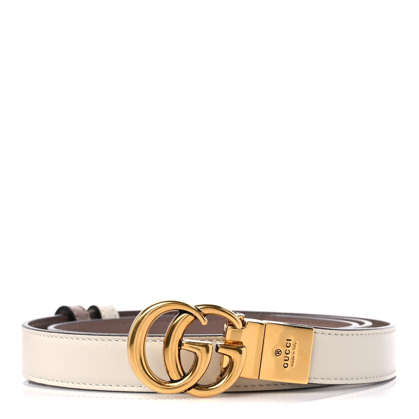 Plutone Calfskin Double G Reversible 20mm Belt 95 38 Porcelain Rose White